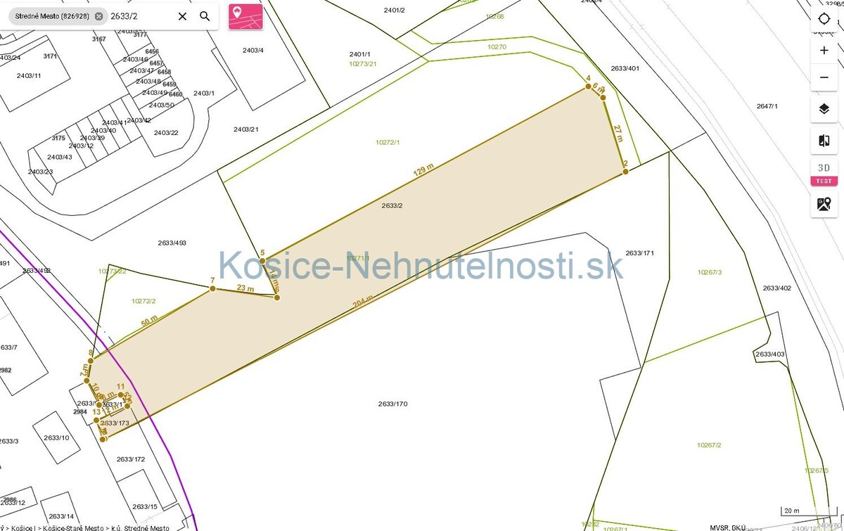Pozemok 5782 m2 Stredné Mesto - Košice