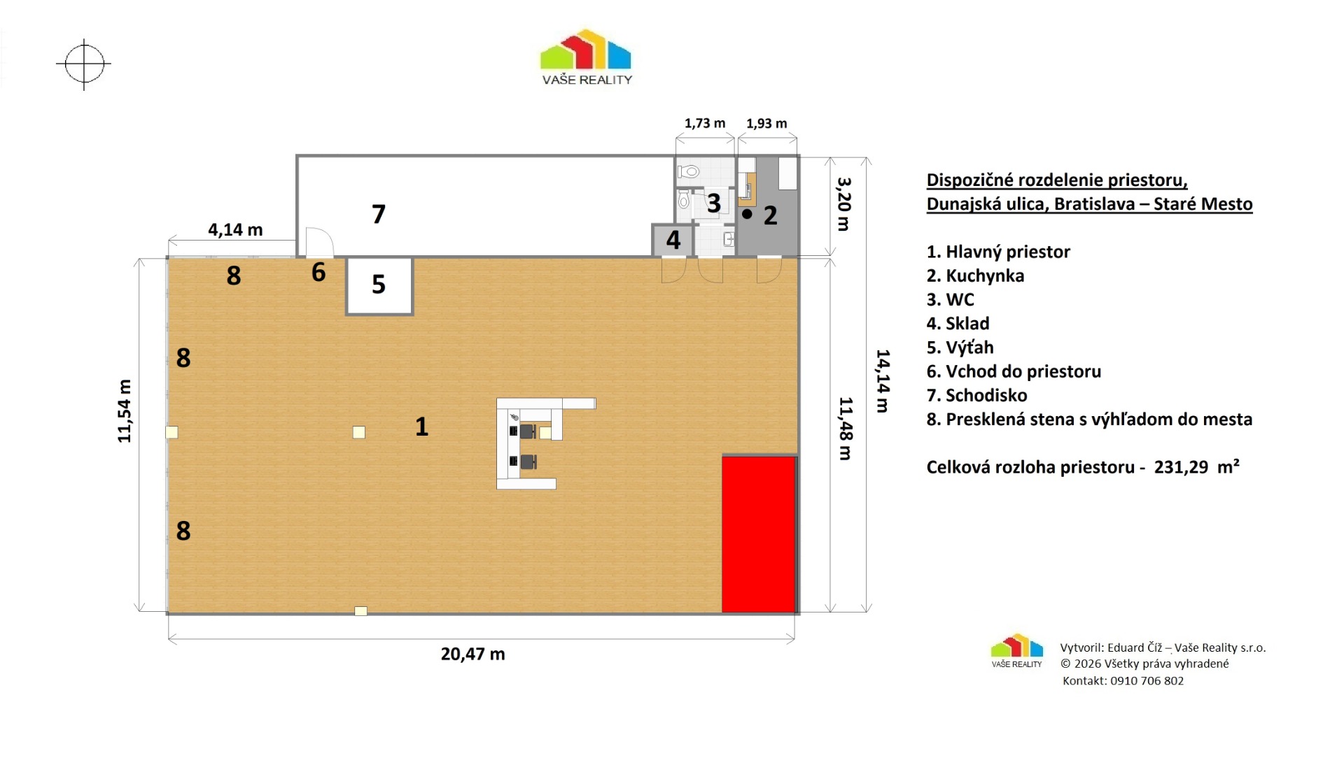 Na prenájom reprezentatívny  priestor 231 m² –  Dunajská ulica - BA -I — foto 12