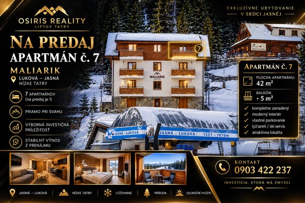 Lukratívny apartmán s balkónom priamo na zjazdovke v Demänovskej doline